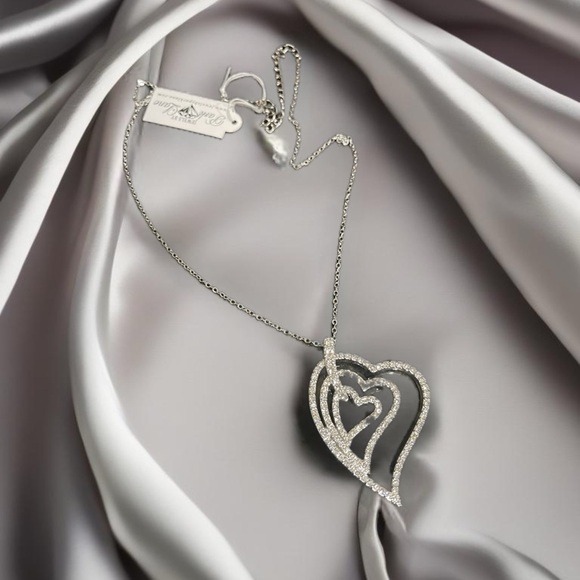 Park Lane Jewelry - NWT Jewels by Park Lane Triple Heart Genuine CZ Rhodium Plated Necklace
